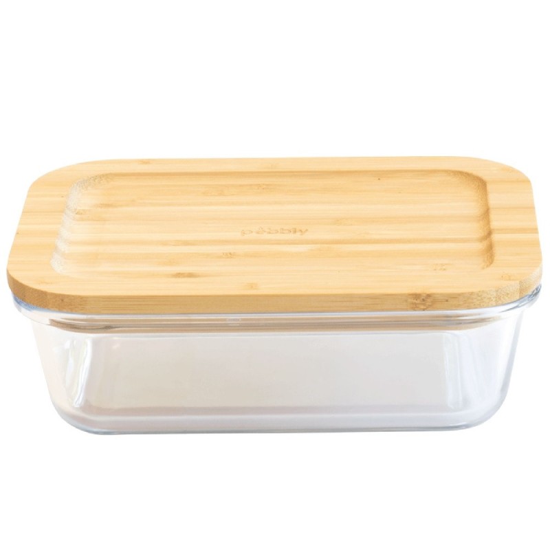 Boîte alimentaire rectangulaire en verre et bambou 1L