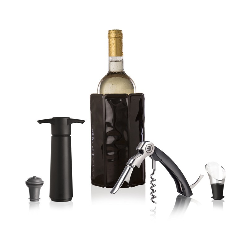 Coffret bouteille de vin et ses 4 accessoires sommelier