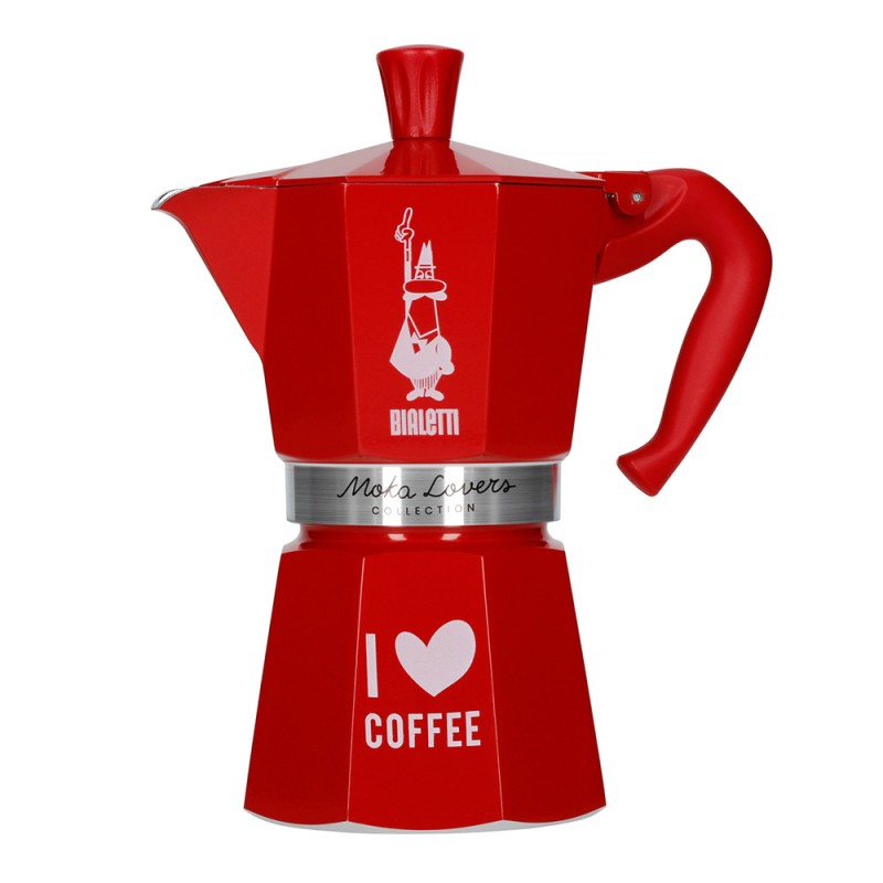 Cafetière Italienne Moka Express I love coffee 6 tasses rouge